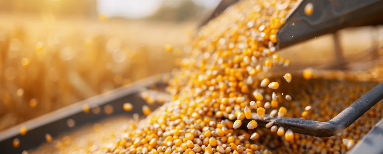 yellow grain puring into caontainer, ready for export to sadc